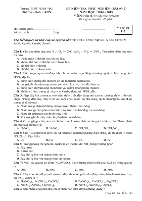 Đề kiểm tra trắc nghiệm (bài số 2) năm học  2014 - 2015 môn Hóa 11 (30 câu trắc nghiệm)